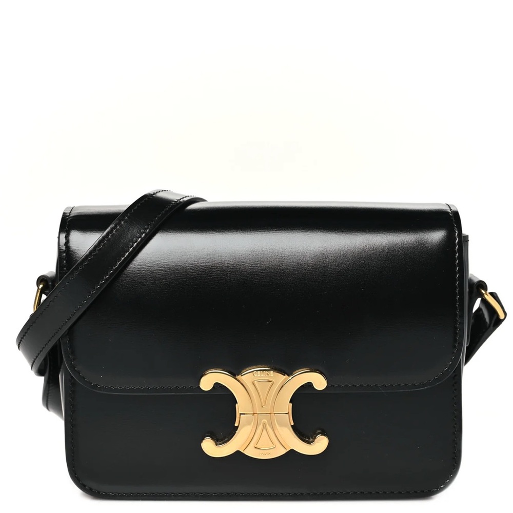 New! MSRP $4350 Authentic CELINE TRIOMPHE BAG IN BLACK Shiny Calfskin BLACK - Picture 5 of 16